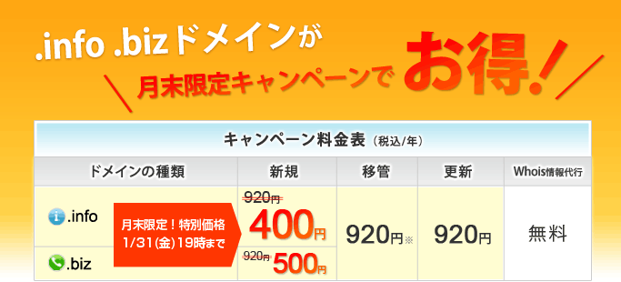 ドメインキングではいつでもドメイン料金がお得！